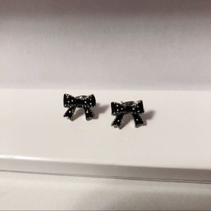 Black and White Polkadot Bow Earring Studs